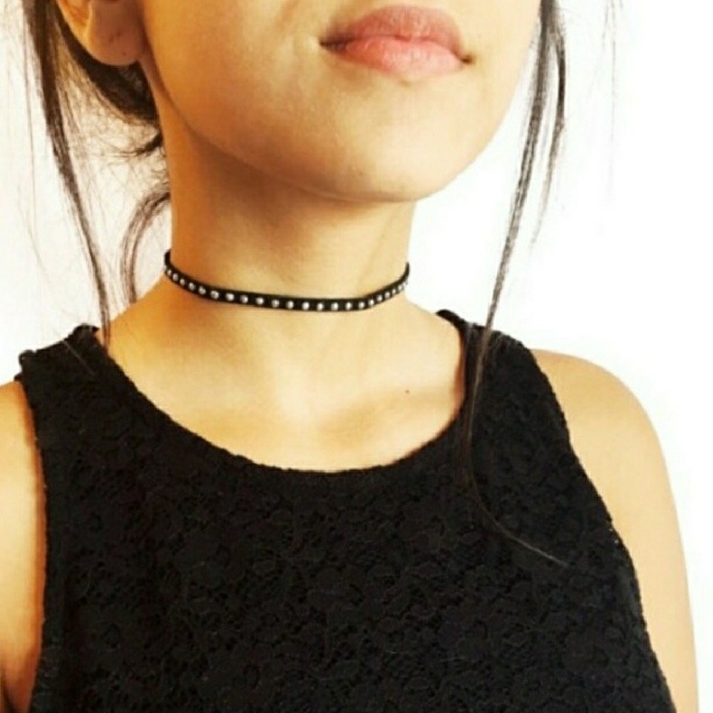 Faux suede studded choker
